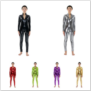 舞台演出服黑寡妇cos扮演服装仿皮涂胶外星人科技感紧身连体衣女