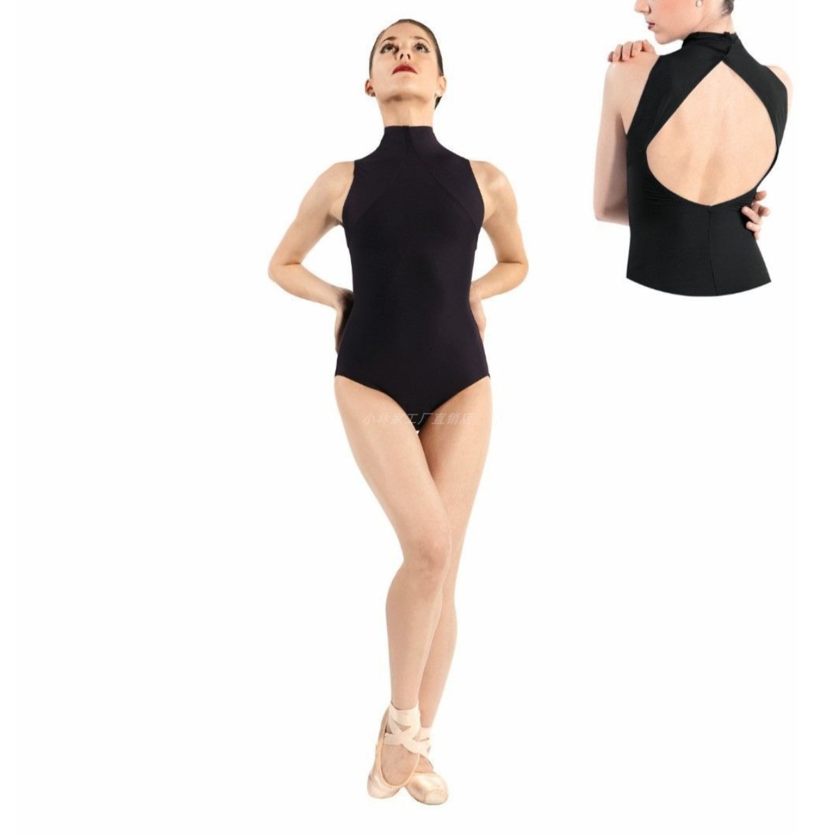 女士无袖连体服Leotards美背高领紧身衣芭蕾舞蹈服装成人表演上衣