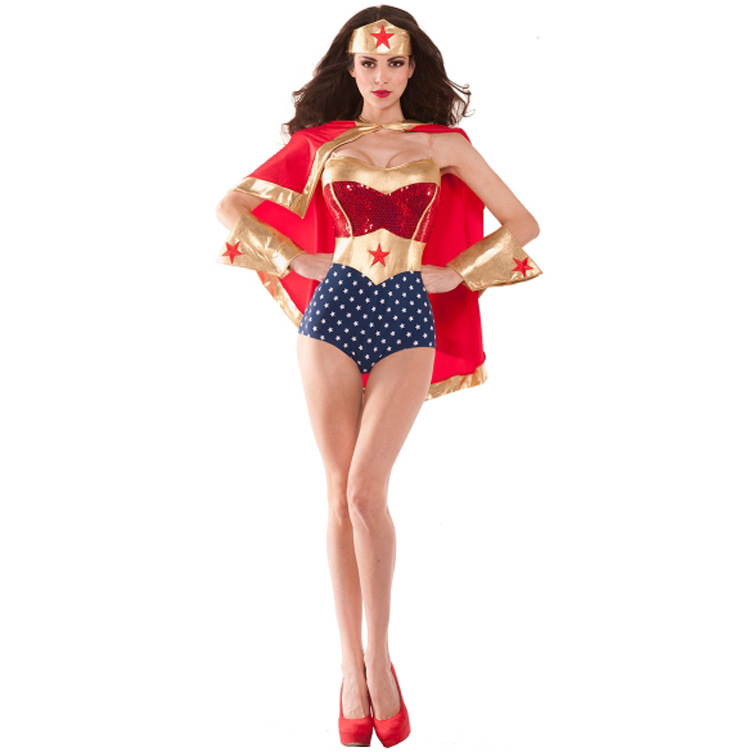 万圣节女超人cosplay服装披风性感裹胸连体衣斗篷女侠扮演服