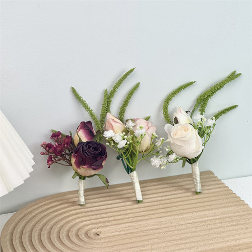 高级感韩系新娘新郎胸花