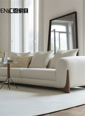 意式极简客厅羊羔绒布艺直排softbay沙发 北欧侘寂奶油风格简约