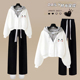 时尚 女学院风减龄宽松假两件连帽卫衣女休闲长裤 两件套 套装 春秋款