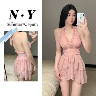 女款 绝美保守裙式 泡温泉平角遮肉游泳衣 爆款 连体泳衣女2025新款