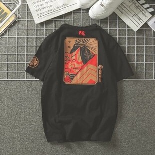 韩国ulzzang日系原宿BF风武士印花短袖T恤男女韩版百搭上衣情侣装