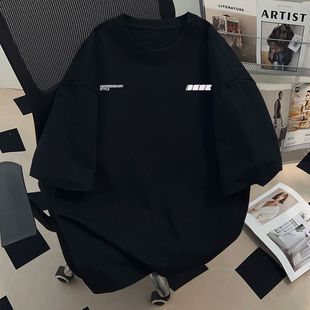 休闲潮牌宽松上衣男女 ins夏季 重磅纯棉简约字母印花短袖 T恤情侣装