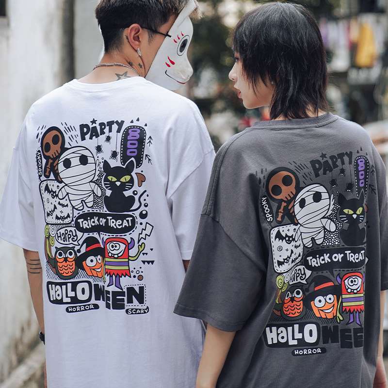 港风复古嘻哈情侣印花短袖T恤