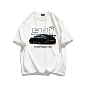 重磅纯棉潮牌美式 上衣男女 ins休闲夏季 复古汽车印花短袖 t恤情侣装