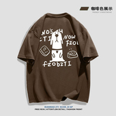 重磅纯棉美式 潮牌上衣男女 ins休闲夏季 复古卡通印花短袖 t恤情侣款