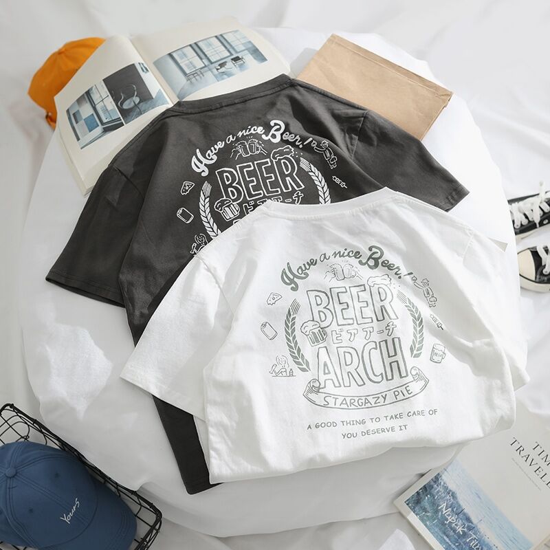 欧美复古潮牌百搭bf风半袖上衣