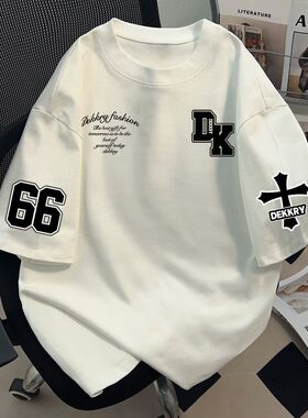 重磅纯棉美式街头个性字母印花短袖T恤男潮牌夏季ins宽松百搭上衣