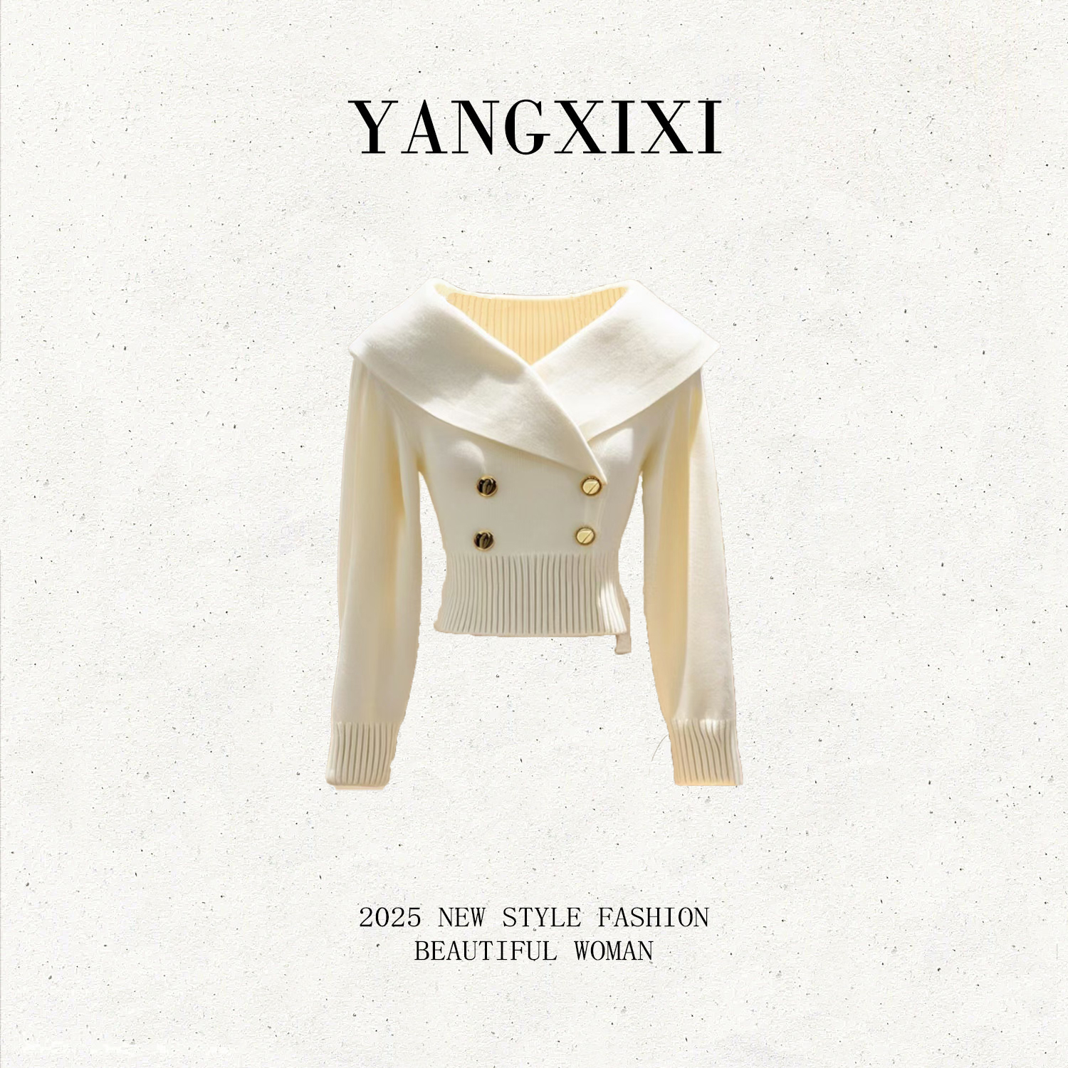 YANGXIXI小香风翻边V领针织开衫