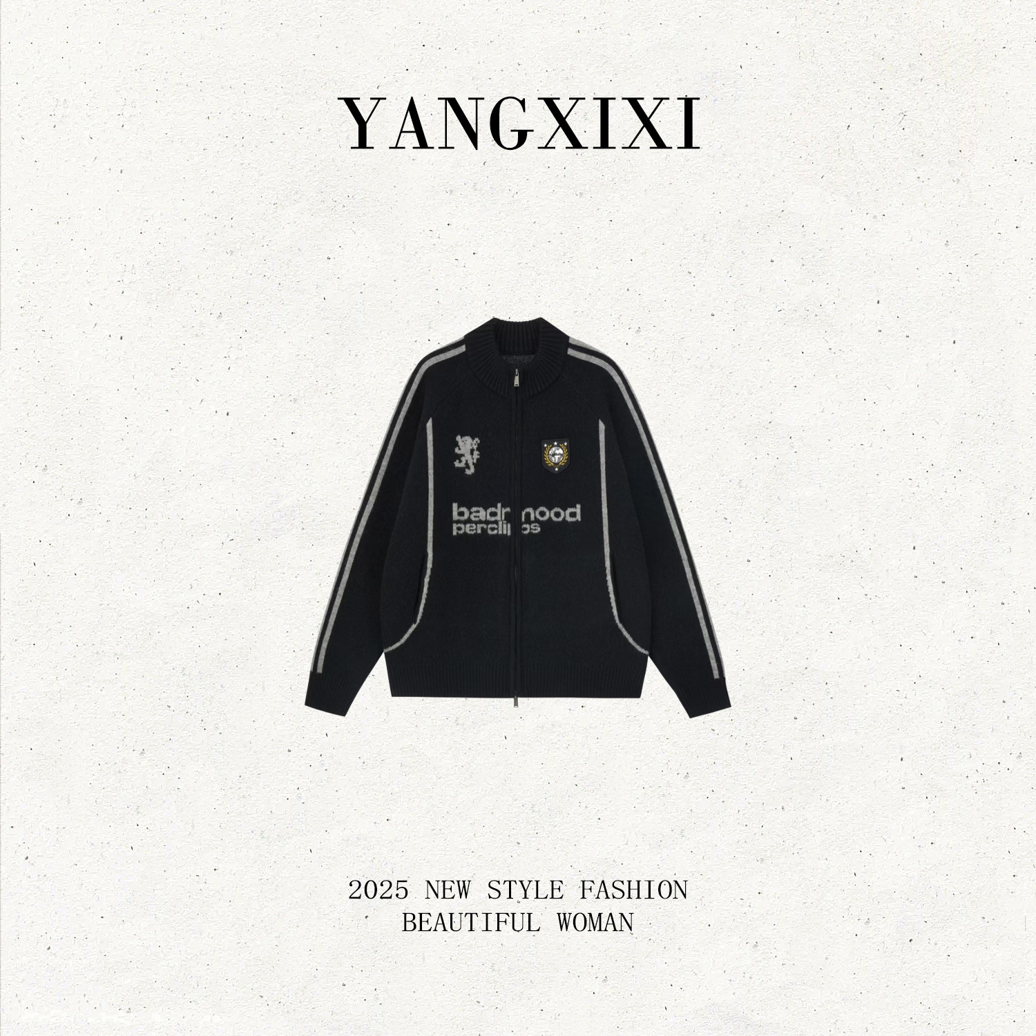 YANGXIXI球服风高领开衫毛衣
