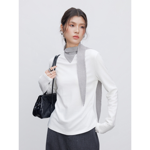 女小众简约设计感韩系休闲百搭上衣 白色T恤打底衫 KEARA 秋冬新款