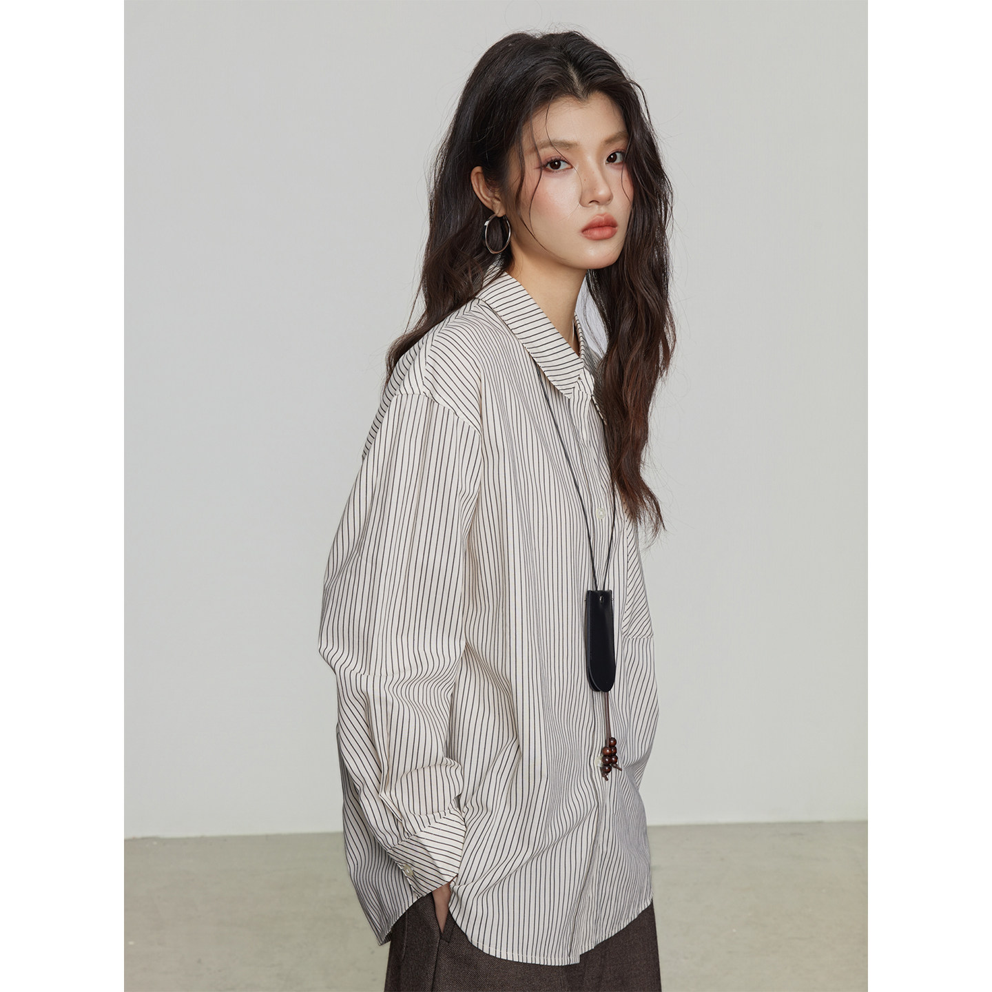 KEARA 细条纹宽松衬衫复古衬衣慵懒风外穿上衣高级感气质休闲百搭