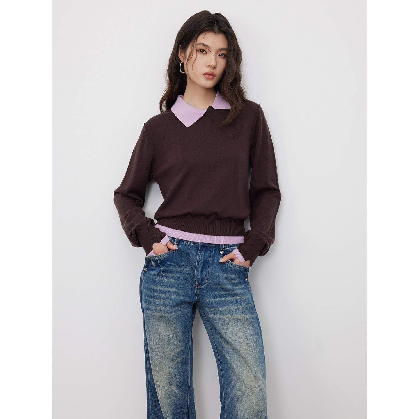 KEARA 撞色polo领假两件套头毛衣女春设计感不规则长袖针织衫上衣,女装/女士精品,毛衣,淘宝优惠券,粉丝福利购,淘宝优惠卷