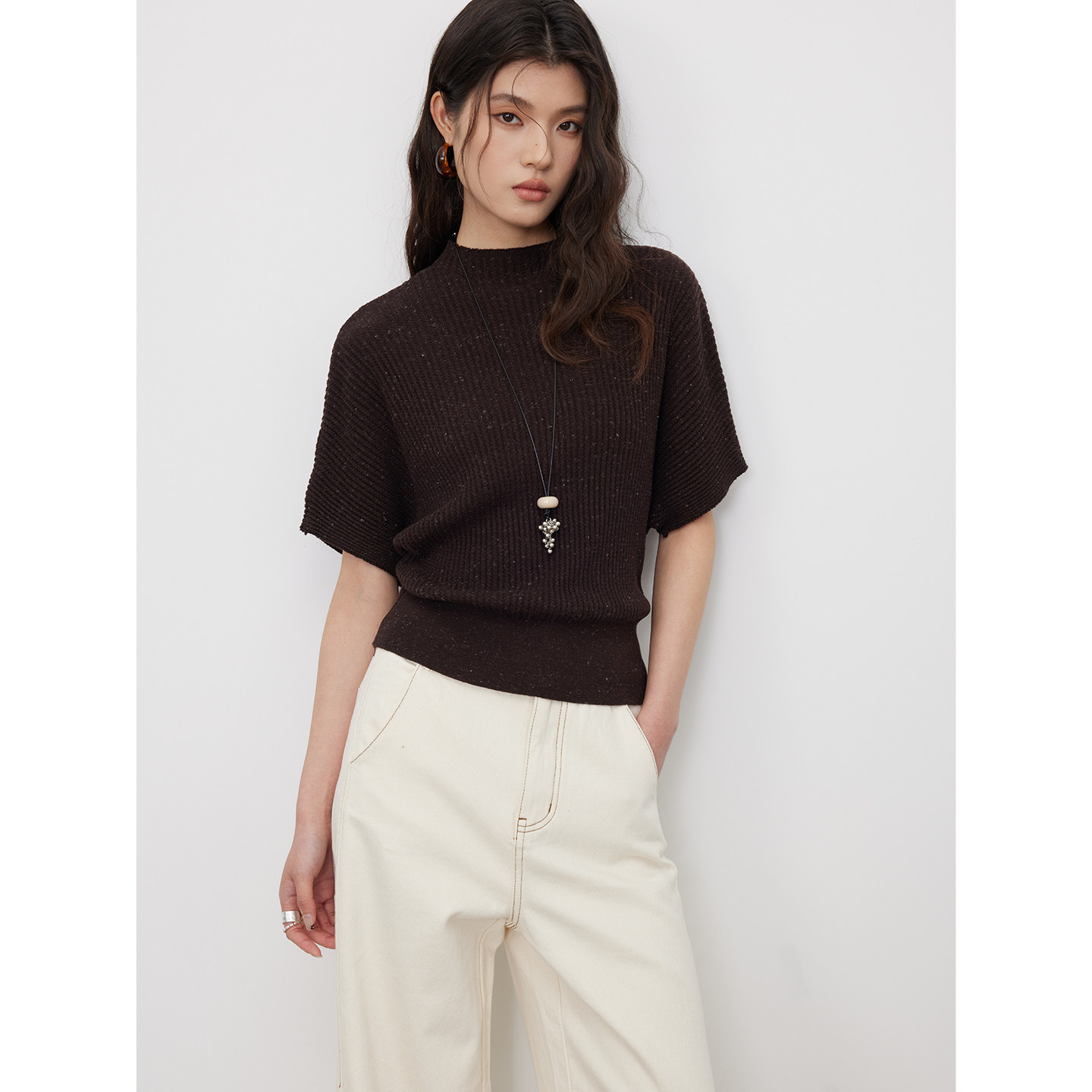 KEARA 复古短款半高领短袖针织衫女春季设计感蝙蝠袖收腰毛衣上衣,女装/女士精品,毛针织衫,淘宝优惠券,粉丝福利购,淘宝优惠卷