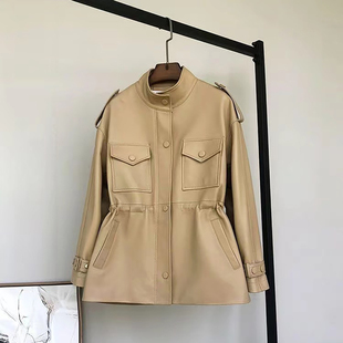 海宁秋冬新款春秋真皮皮衣外套女中长款收腰绵羊皮皮风衣百搭时尚