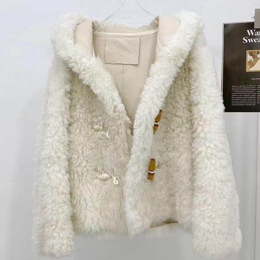 2024冬季新款进口芭莎羊毛皮毛一体外套女短款小个子连帽皮草外套,女装/女士精品,皮草,淘宝优惠券,粉丝福利购,淘宝优惠卷