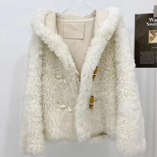 2024冬季新款进口芭莎羊毛皮毛一体外套女短款小个子连帽皮草外套