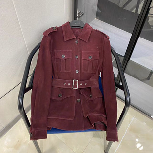 秋冬新款真皮反绒皮衣女绒面皮风衣老钱风工装夹克绵羊皮外套