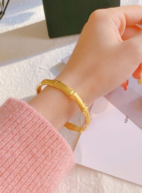电镀真金保色竹节手镯女新中式百搭时尚开口手环ins小众气质手饰