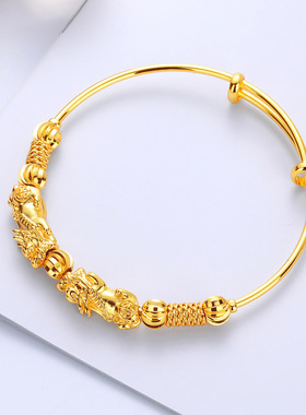民族风立体貔貅手镯女国潮新年电镀真金保色手环创意时尚个性手饰