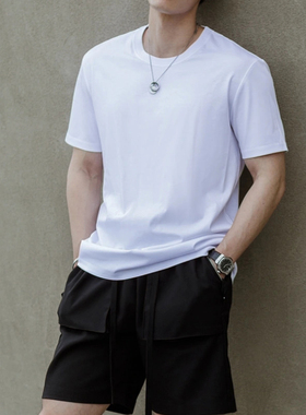 重磅新疆棉2025新款纯白色短袖t恤男士打底衫宽松圆领夏季纯棉T恤