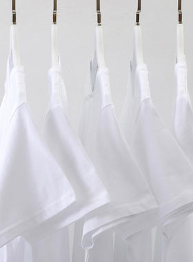 2025夏季款美式重磅纯棉白色短袖t恤男士宽松圆领体恤上衣打底衫