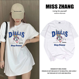ulzzang韩国宽松短袖t恤女学生装卡通兔子大码半袖情侣夏装上衣