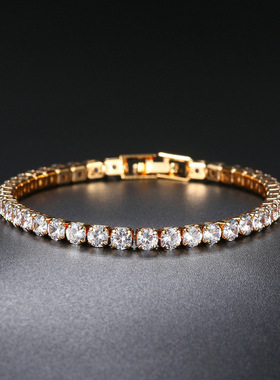 欧美锆石手链单排4mm圆形满钻网球链跨境嘻哈饰品tennis