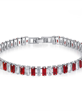 跨境饰品流行2.5*5mm单排长方形满钻间色锆石手链镀白金网球手链