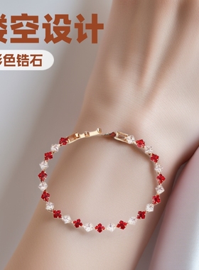 直播跨境爆闪巨闪锆石镀金彩色网球手链高级感折叠扣手饰极简风