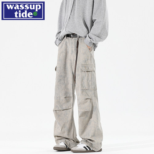 wassup tide美式伞兵工装裤男款春季2025新款潮直筒宽松休闲裤子