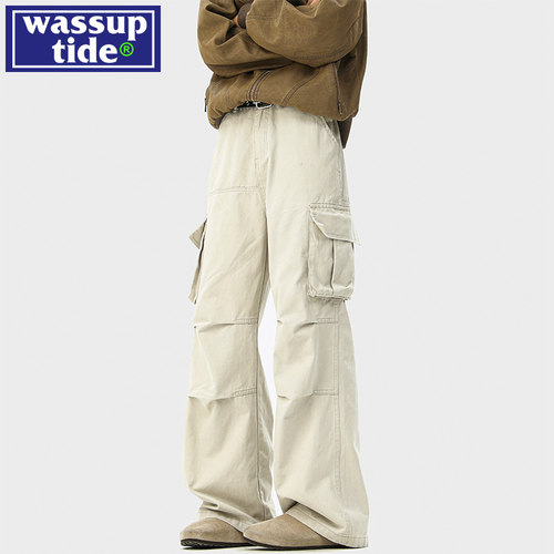 wassup tide潮纯棉伞兵工装牛仔裤男款春夏季2025新直筒宽松裤子