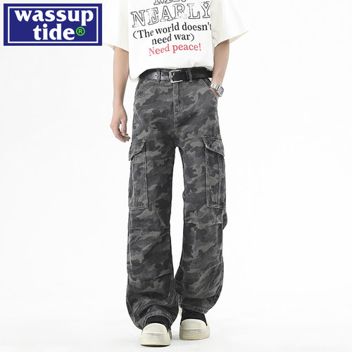 wassup tide伞兵工装裤男款春季2025新款潮直筒宽松阔腿休闲裤子