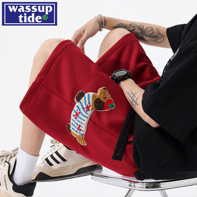 WASSUP tide美式休闲腊肠狗刺绣短裤男夏季潮牌运动篮球五分中裤