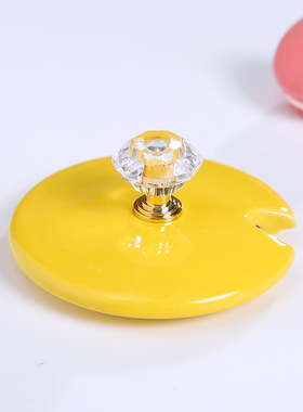 黄色创意水杯配件陶瓷马克陶瓷杯盖子圆形杯盖配件外径8内径7厘米