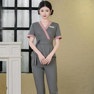 套装 美容院工作服女新款 足浴足疗技师服养生馆美容师SPA采耳柔式