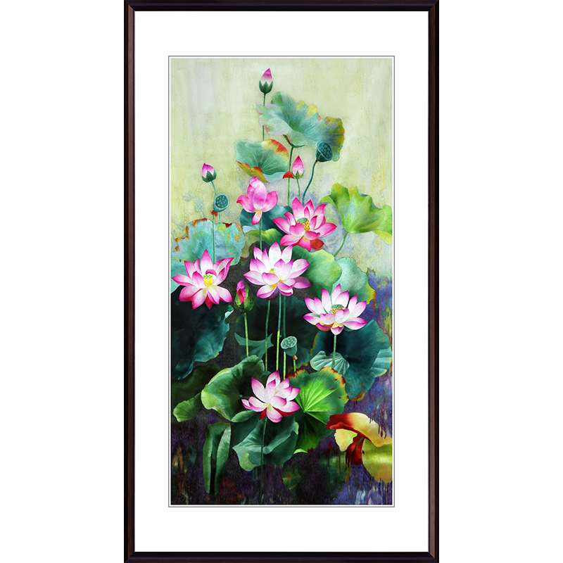 特价苏绣荷花成品挂画条屏纯手工刺绣精品绣客厅走廊酒店装饰画图片