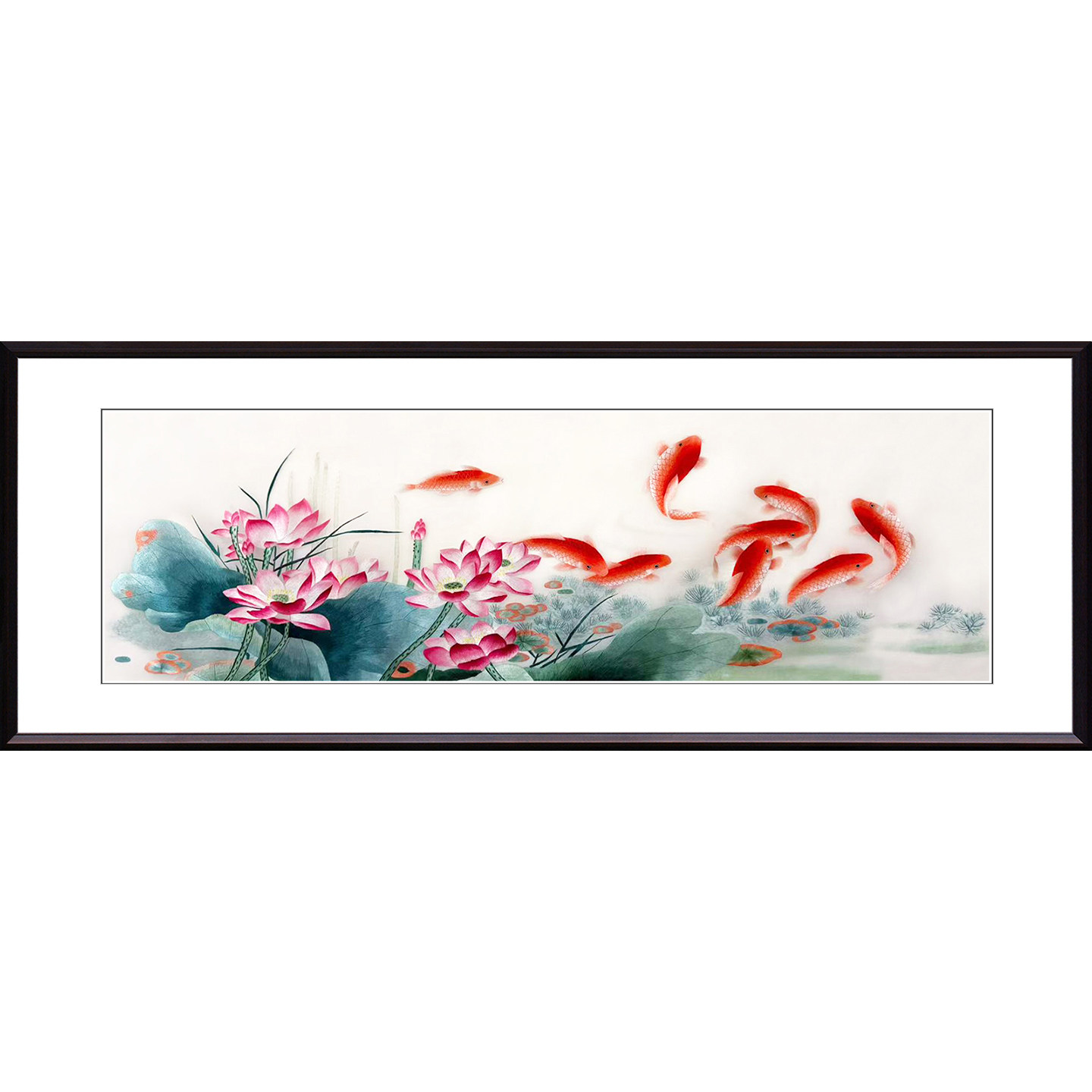 苏州纯手工刺绣客厅装饰画新中式沙发背景墙挂画九鱼图招财风水画