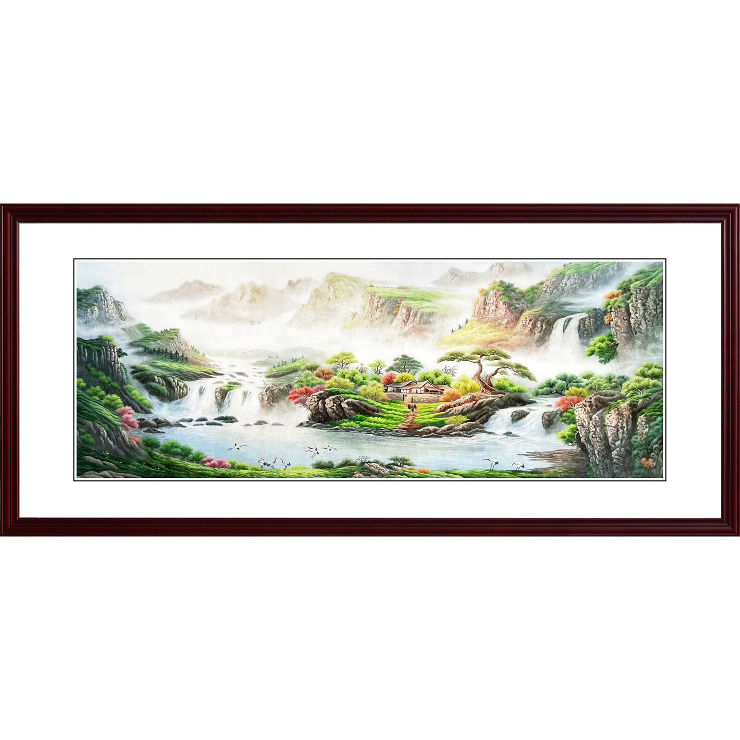 苏绣成品挂画山水风景客厅办公室中式手工丝绣装饰画旭日东升刺绣