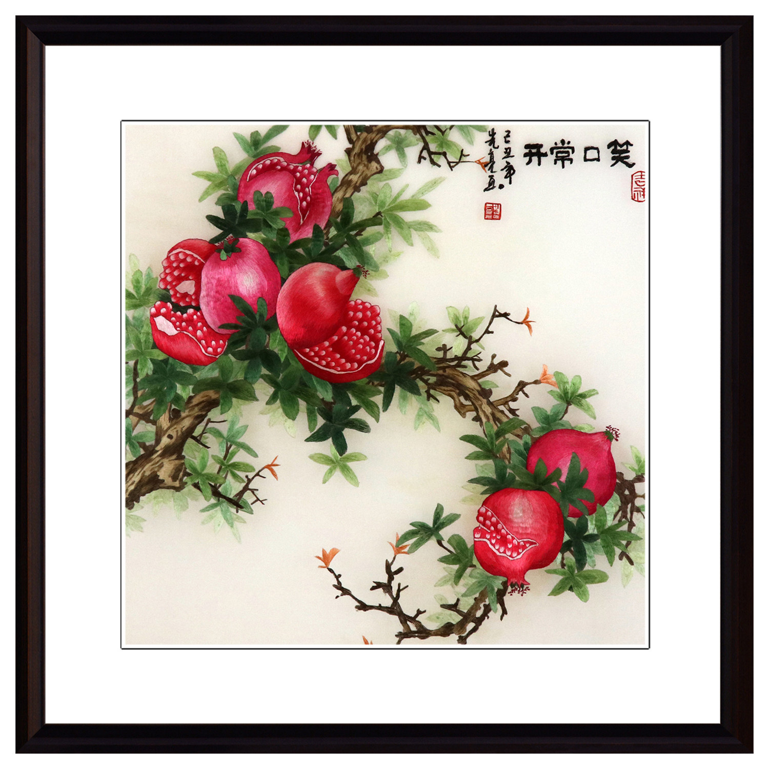 苏绣成品装饰画真丝纯手工中式客厅玄关现代餐厅酒店石榴刺绣挂画