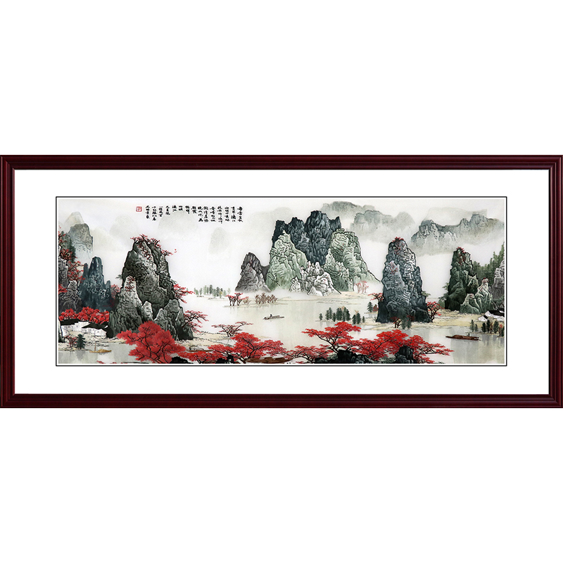 苏绣客厅装饰画纯手工家居苏州刺绣成品现代中式风景漓江山水挂画图片