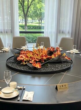 轻奢高级感餐桌转盘微景观摆花