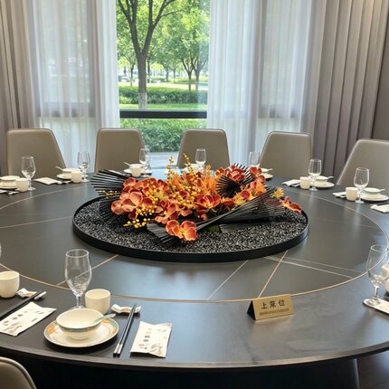 酒店餐桌中间摆件转盘微景观摆花餐桌花轻奢高级感沙盘装饰花桌花