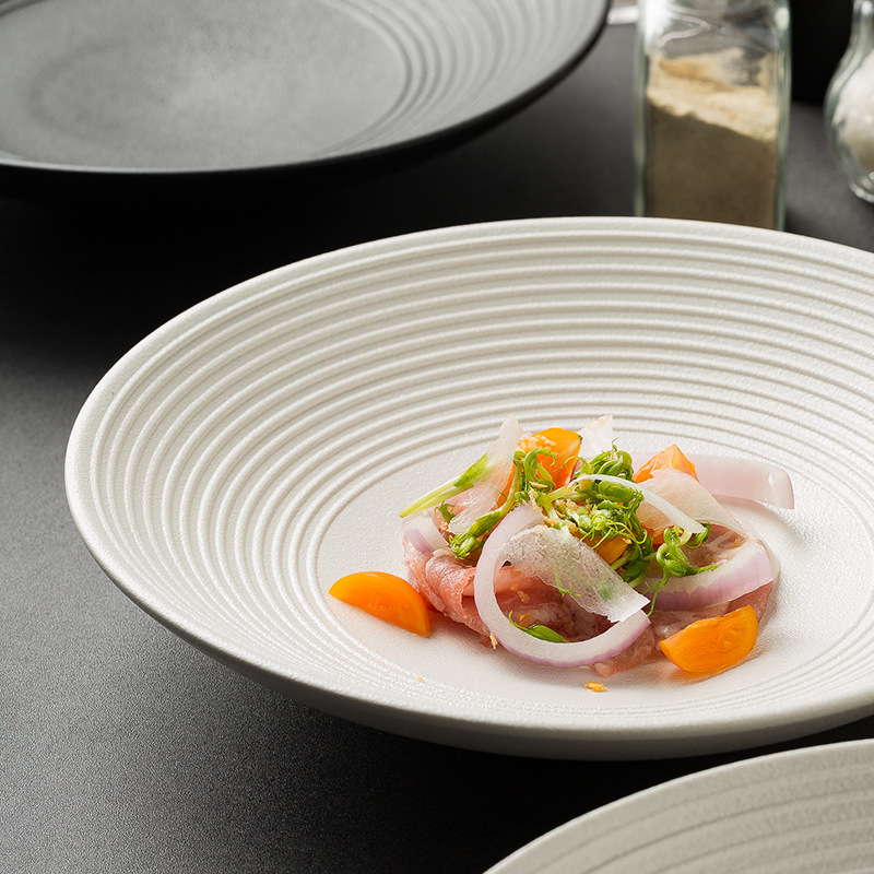 陶瓷盘子碗日式高级感斗笠碗家用面碗沙拉碗餐厅酒店汤盘西餐摆盘