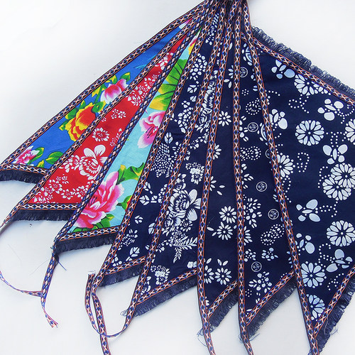 乌镇蓝印花布三角巾纯棉女服务员工作头巾农家乐幼儿园舞蹈表演