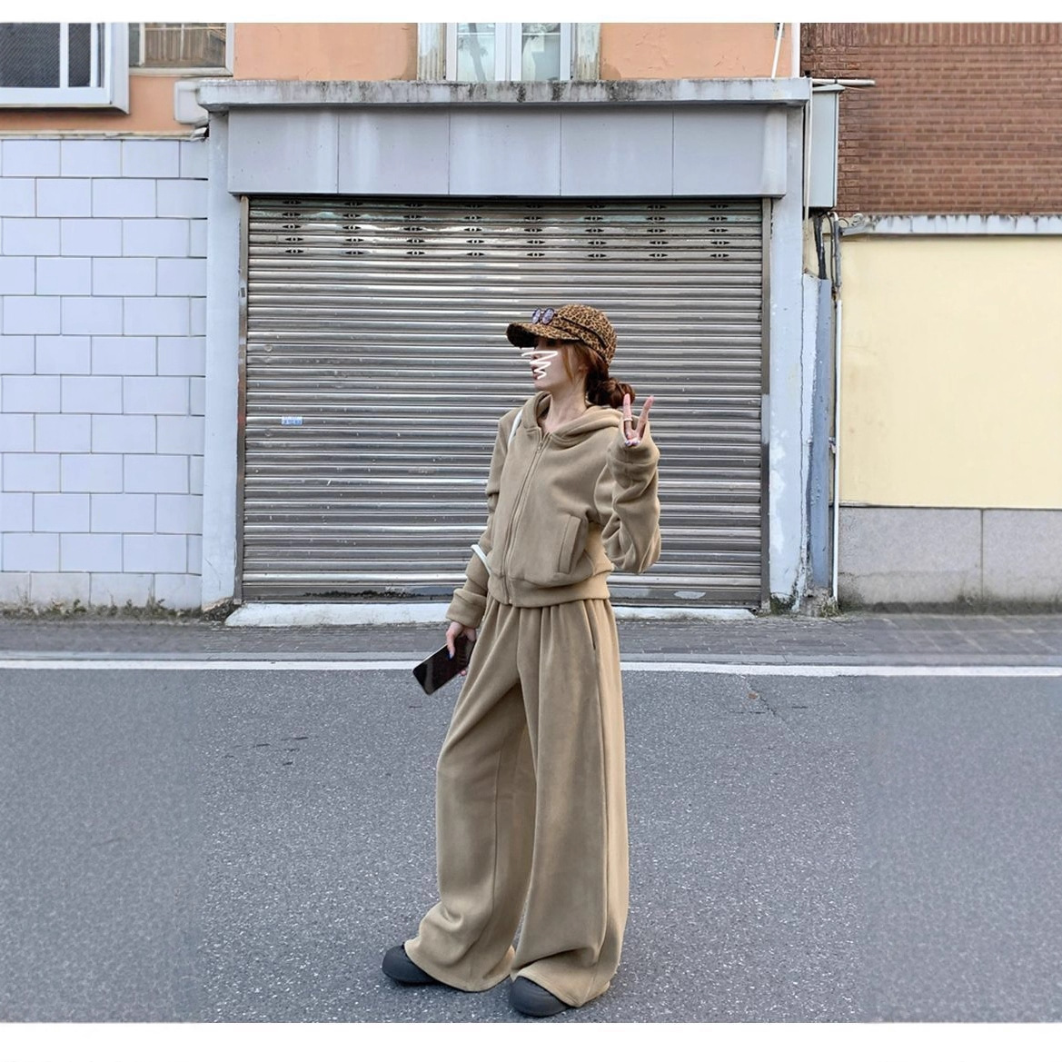 休闲运动套装女小众连帽卫衣外套上衣秋季长裤阔腿裤拖地裤两件套