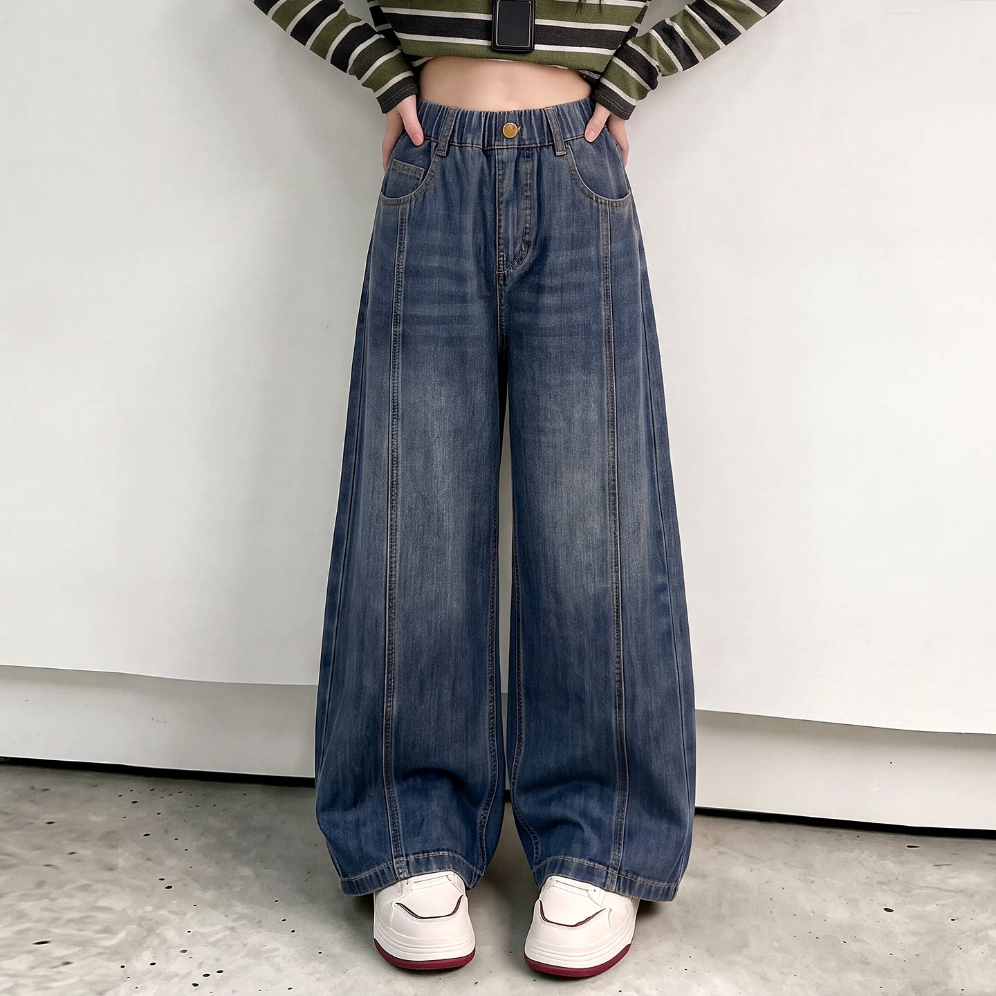 女大童牛仔阔腿裤2026新款春秋