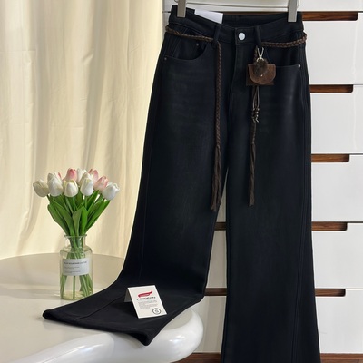 11.3姗姗推荐 冬季新款韩版时尚复合绒编织腰绳弹力微喇裤6977